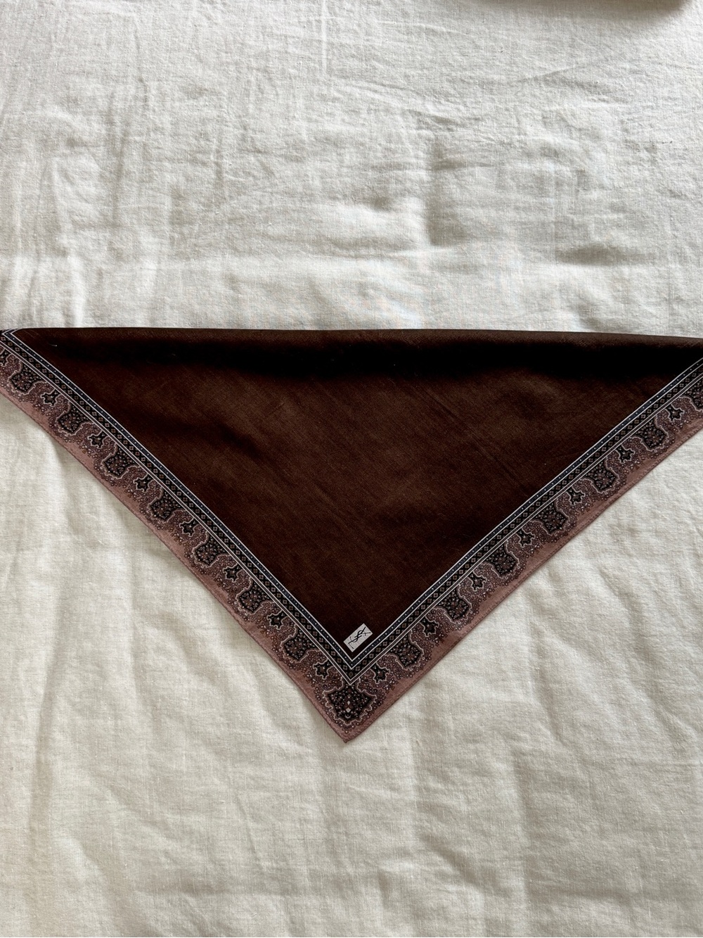 Vintage YSL Brown Paisley Cotton Head Scarf Bandana Made in Japan - Picture 4 of 6